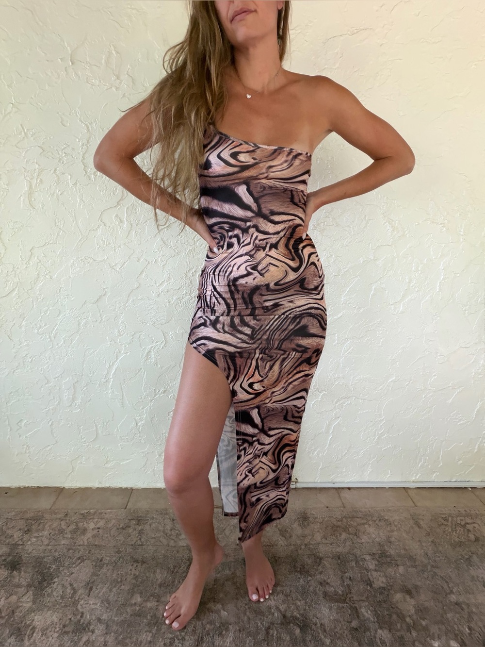 Roberto Cavalli inspired tiger print Asymmetrical  Slip Dress